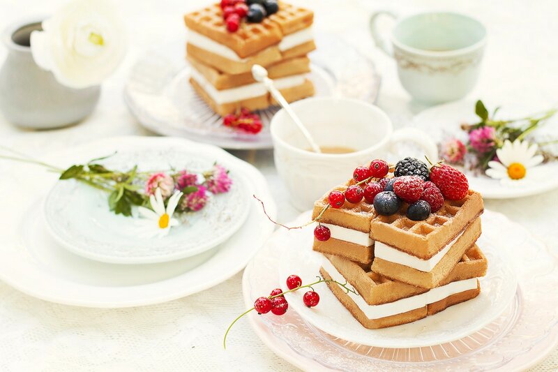 Waffles with Berries — White, Serene