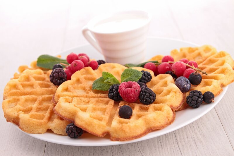 Waffles with Berries — Yellow, Appetizing