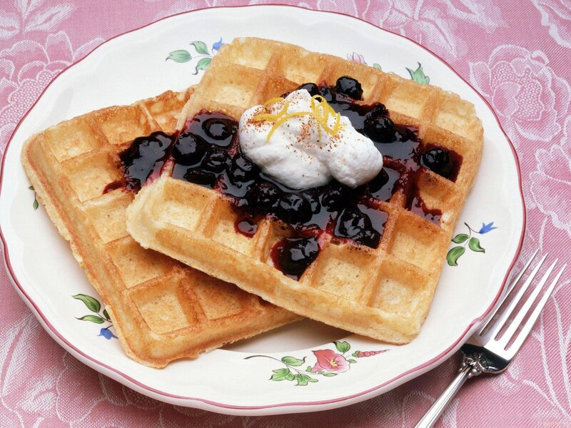 Waffles with Blueberry Sauce — White