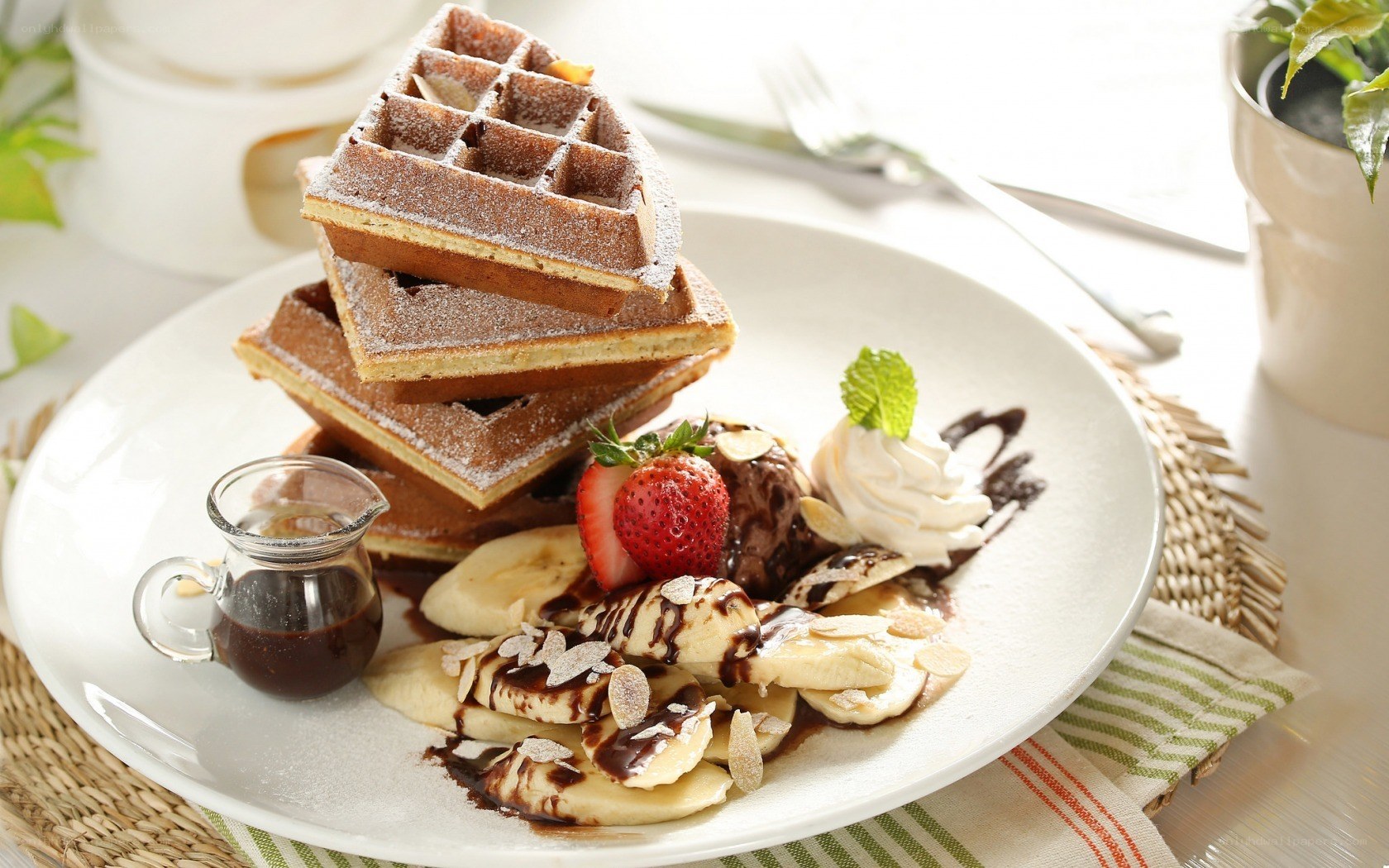 waffles with fruit and ice cream