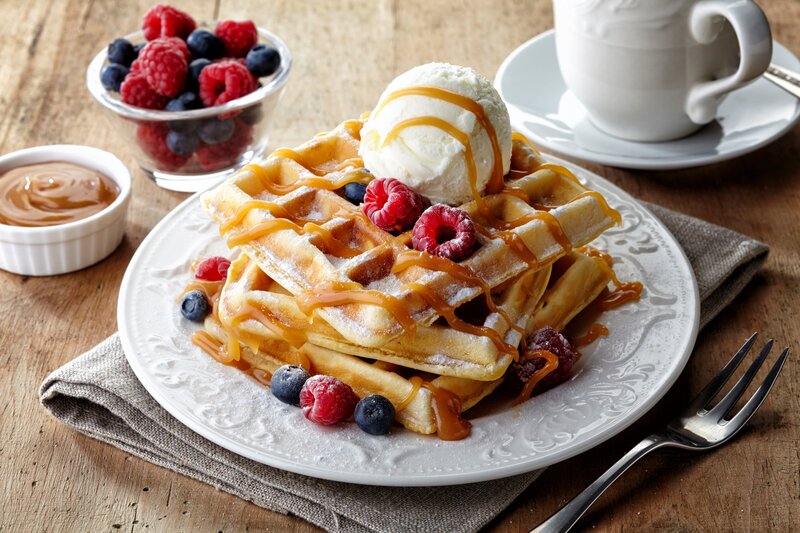 Waffles with Ice Cream — Brown, Appetizing