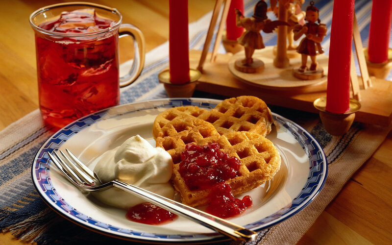 Waffles with Jam and Cream — Red, Cozy