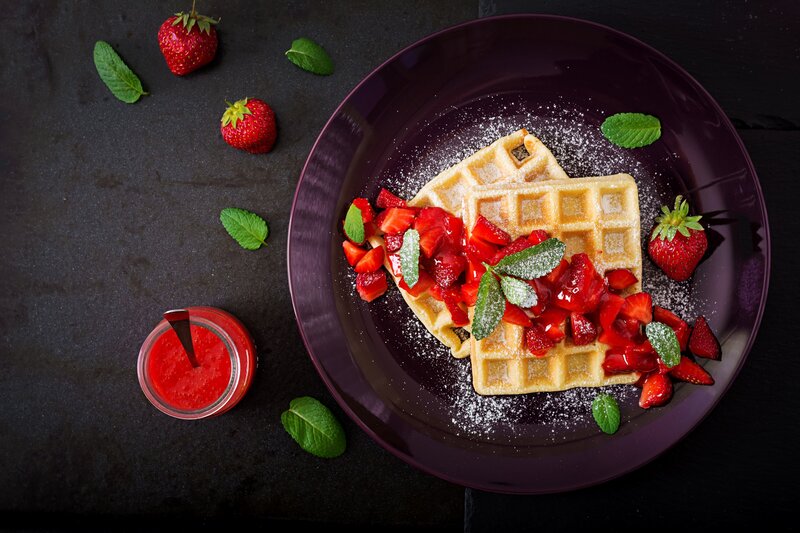 Waffles with Strawberries — Purple, Appetizing