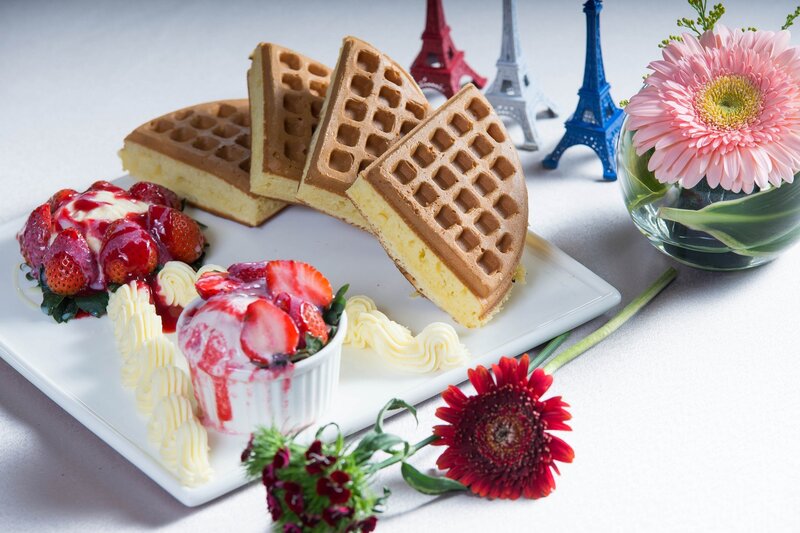 Waffles with Strawberries — White, Delicate