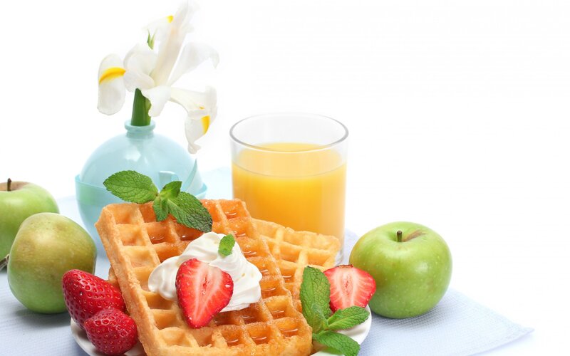 Waffles with Strawberries — White, Fresh