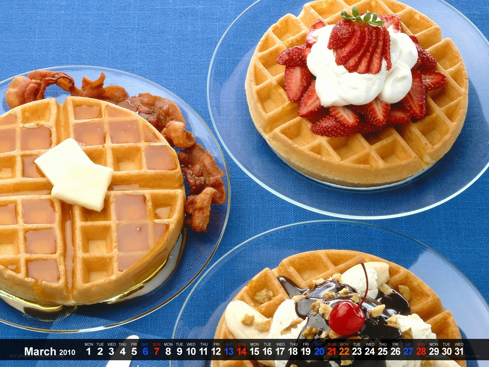 Waffles with various toppings