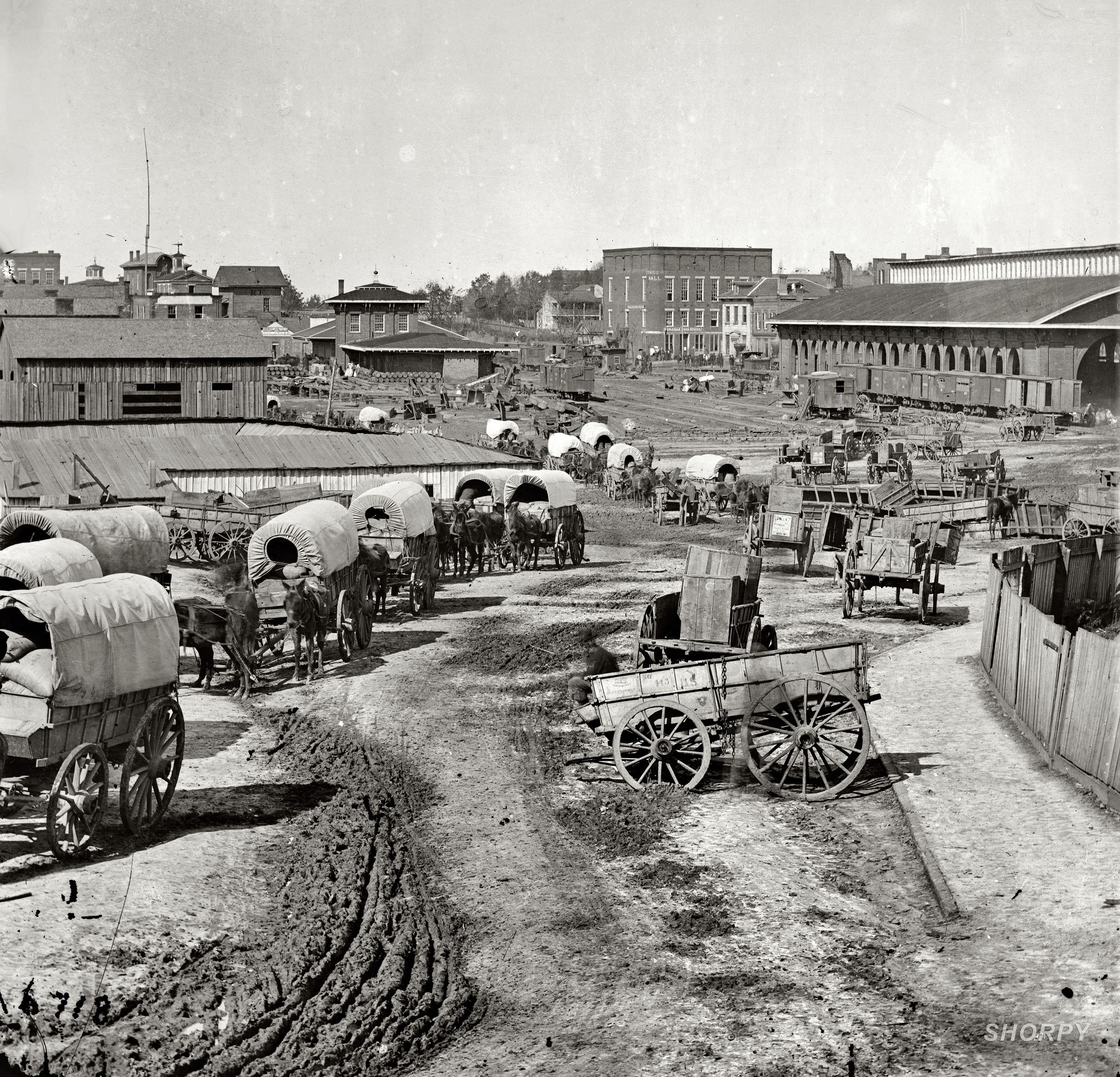 Wagon train at a frontier town
