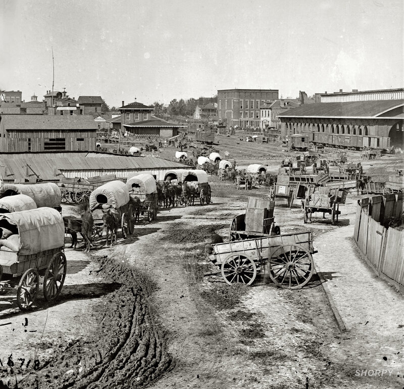Wagons at a frontier town