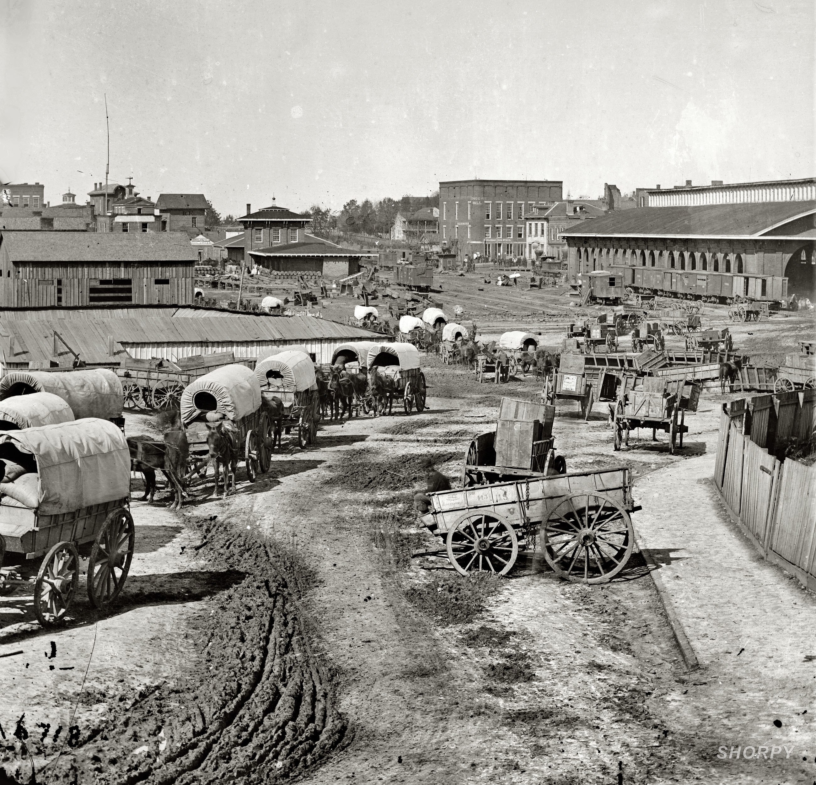 Wagons at a frontier town