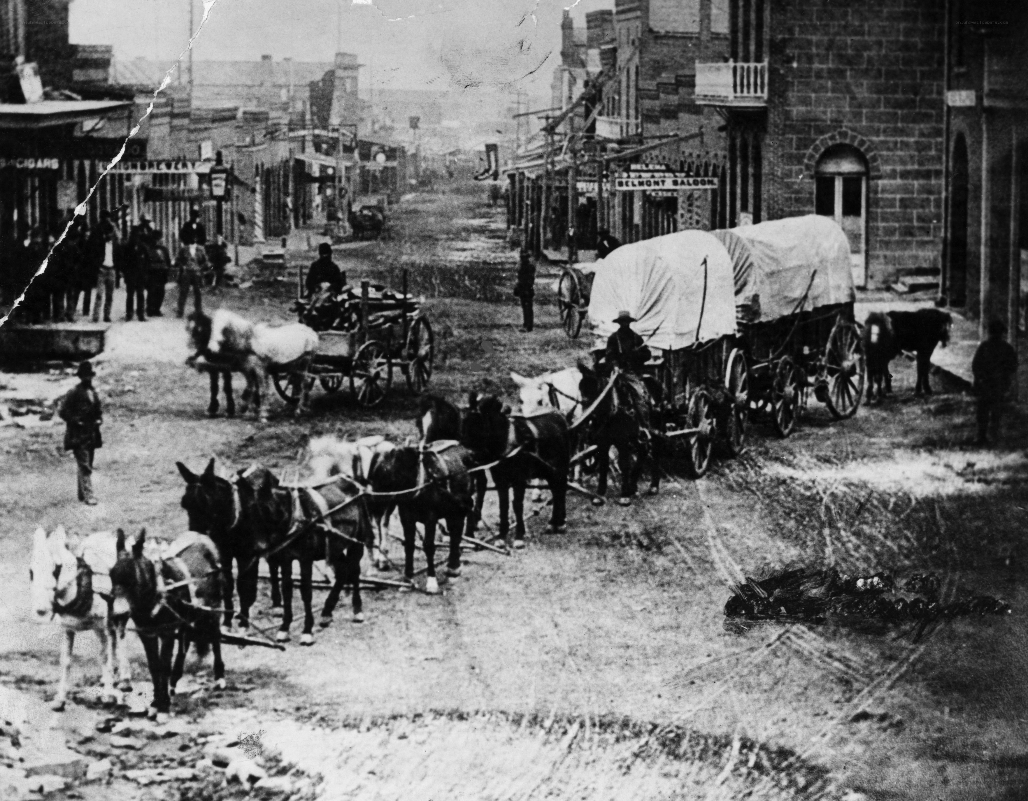 Wagons in a dusty town