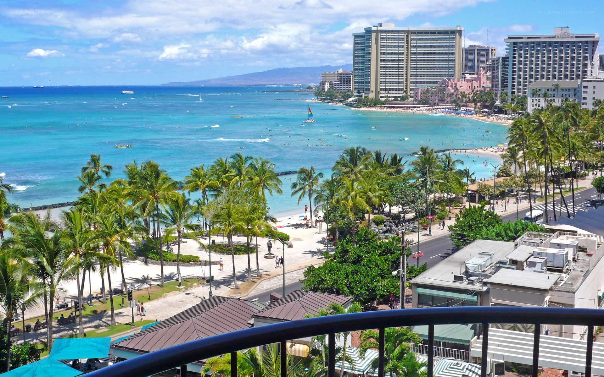 Waikiki Beach with palm trees