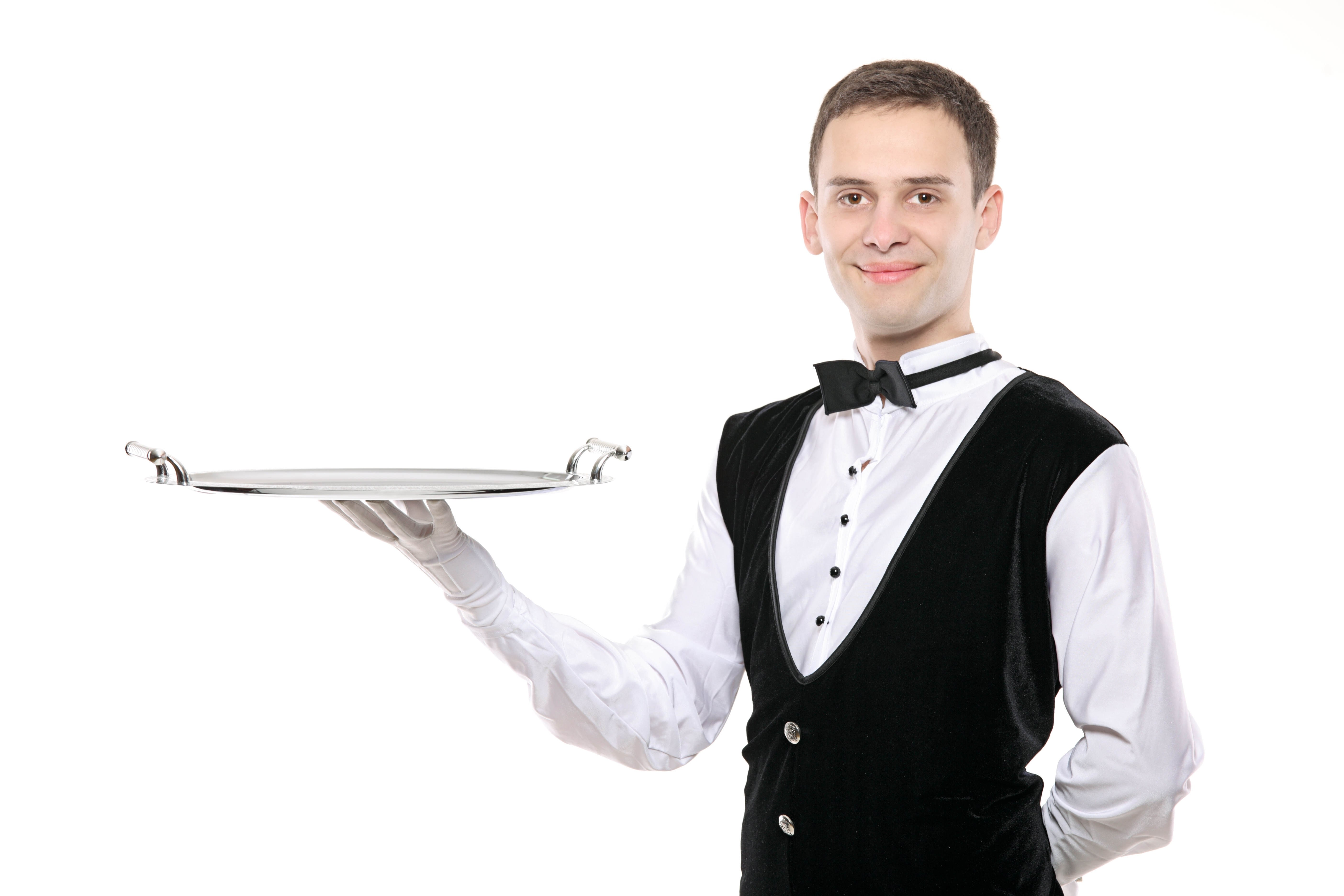 Waiter holding a tray
