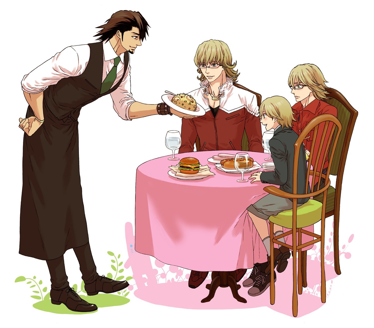 Waiter serving food to customers