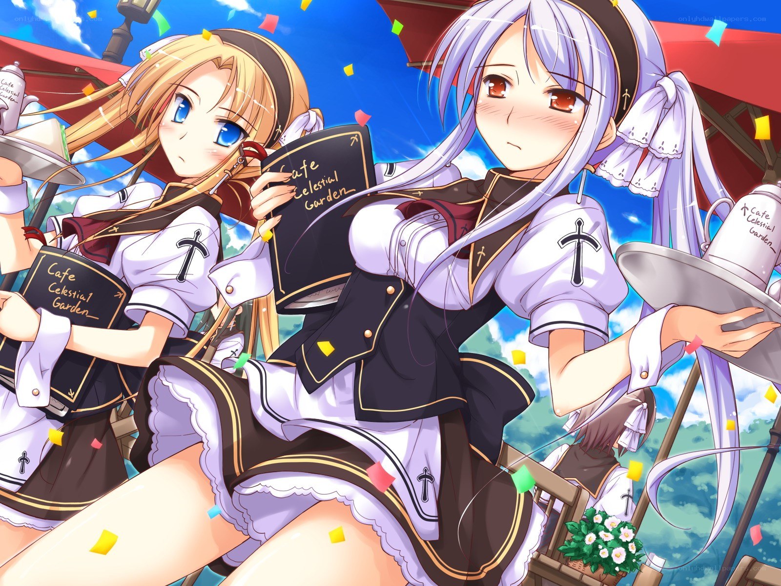 Waitress anime girls at cafe