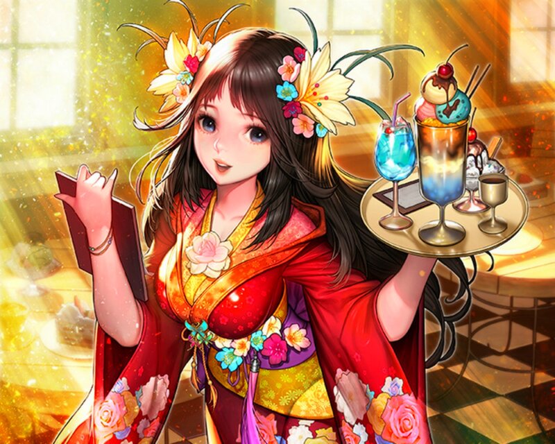 Waitress Holding Tray — Red