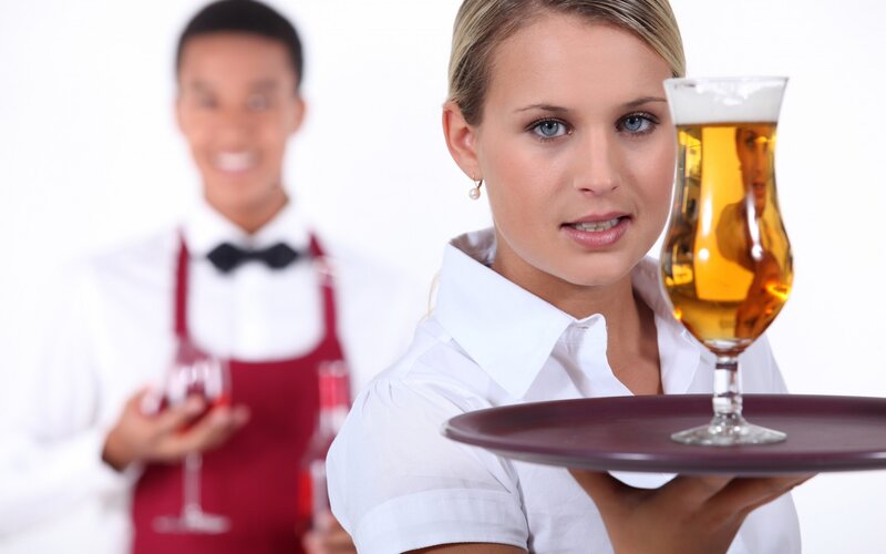 Waitress Holding Tray — White
