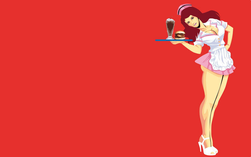 Waitress with tray of food