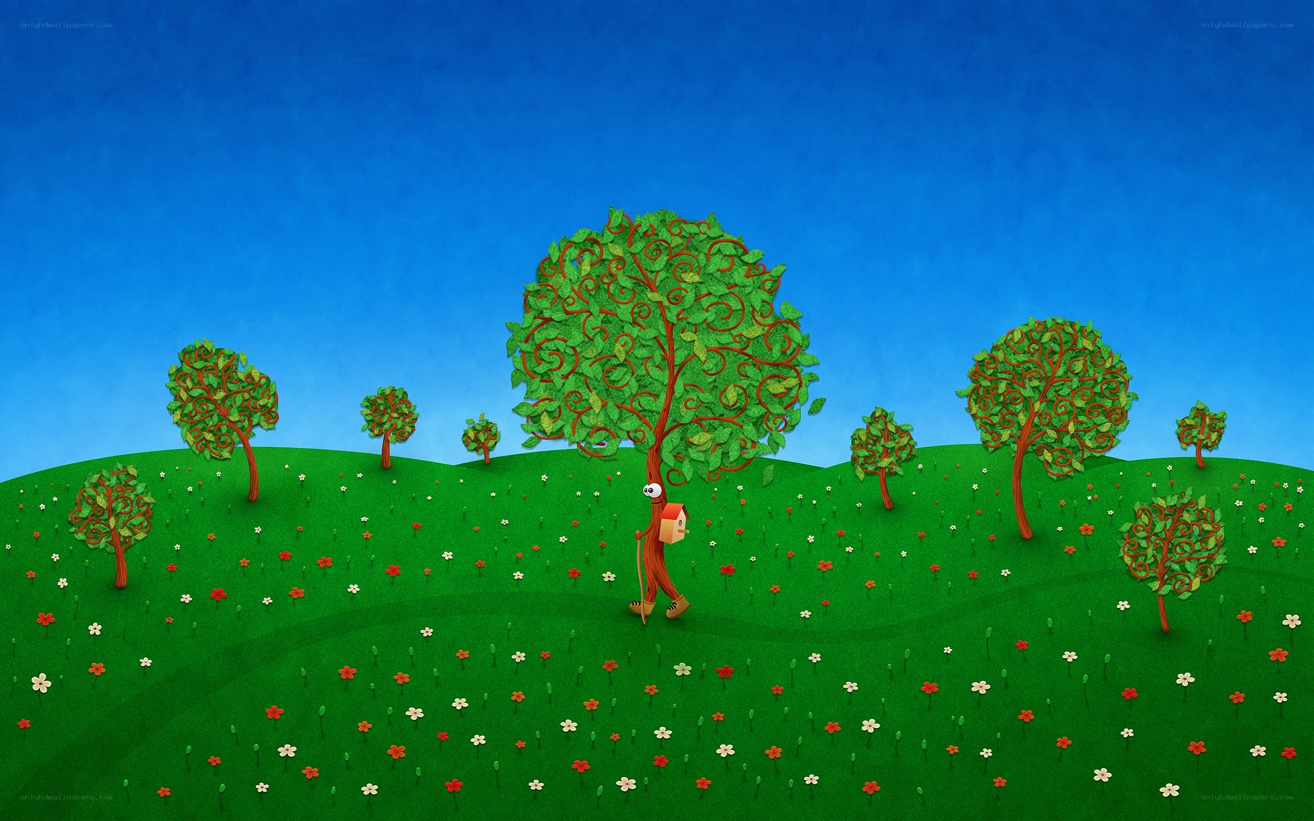Walking tree in a flower field