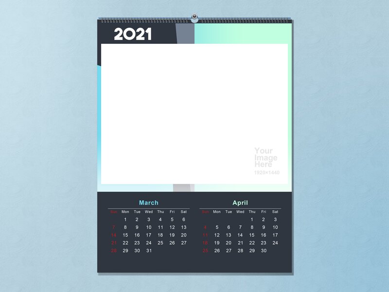 Wall Calendar Mockup — Blue, Neutral