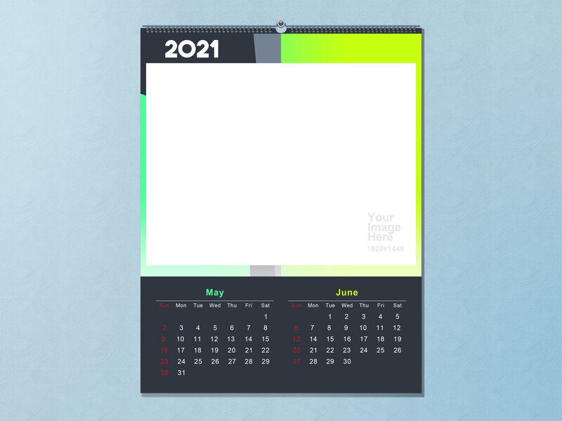 Wall Calendar Mockup — Blue