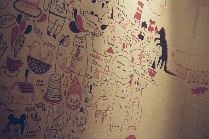Wall covered in doodles