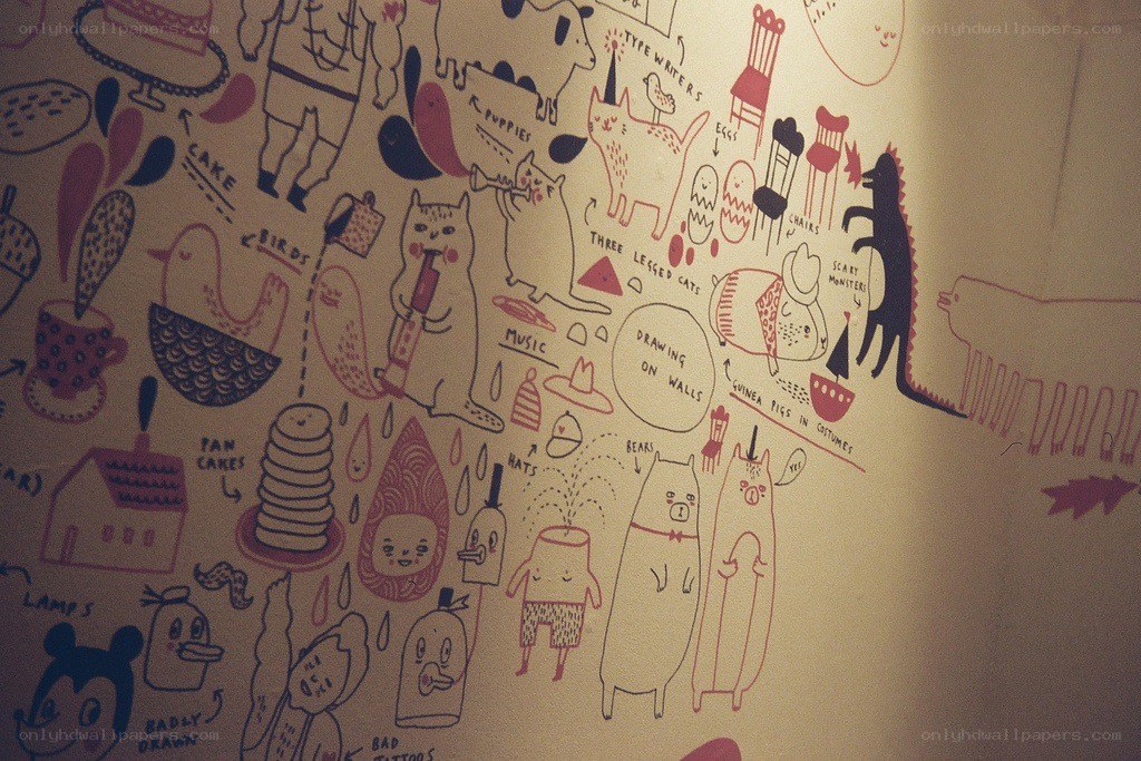 Wall covered in doodles
