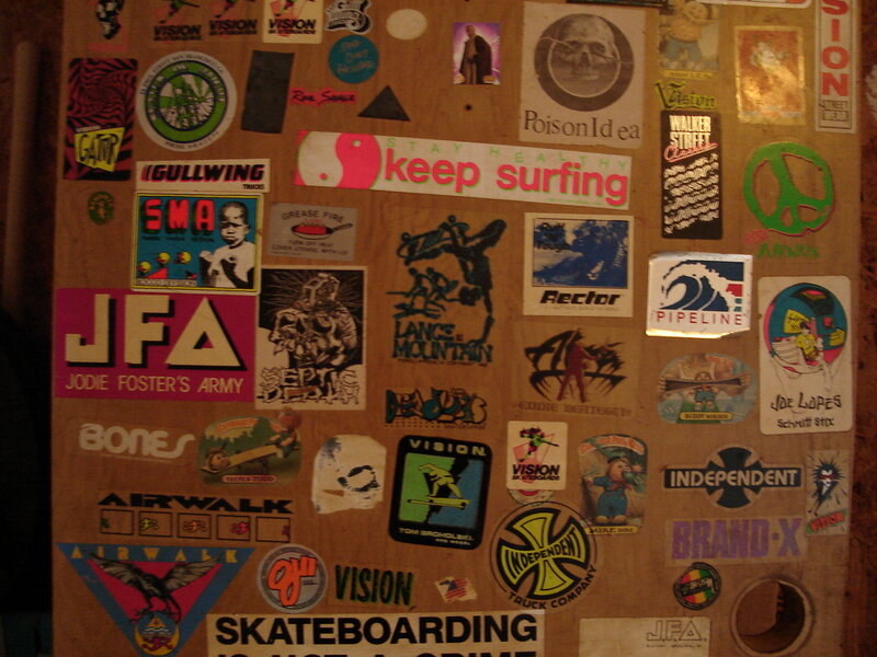 wall covered in stickers