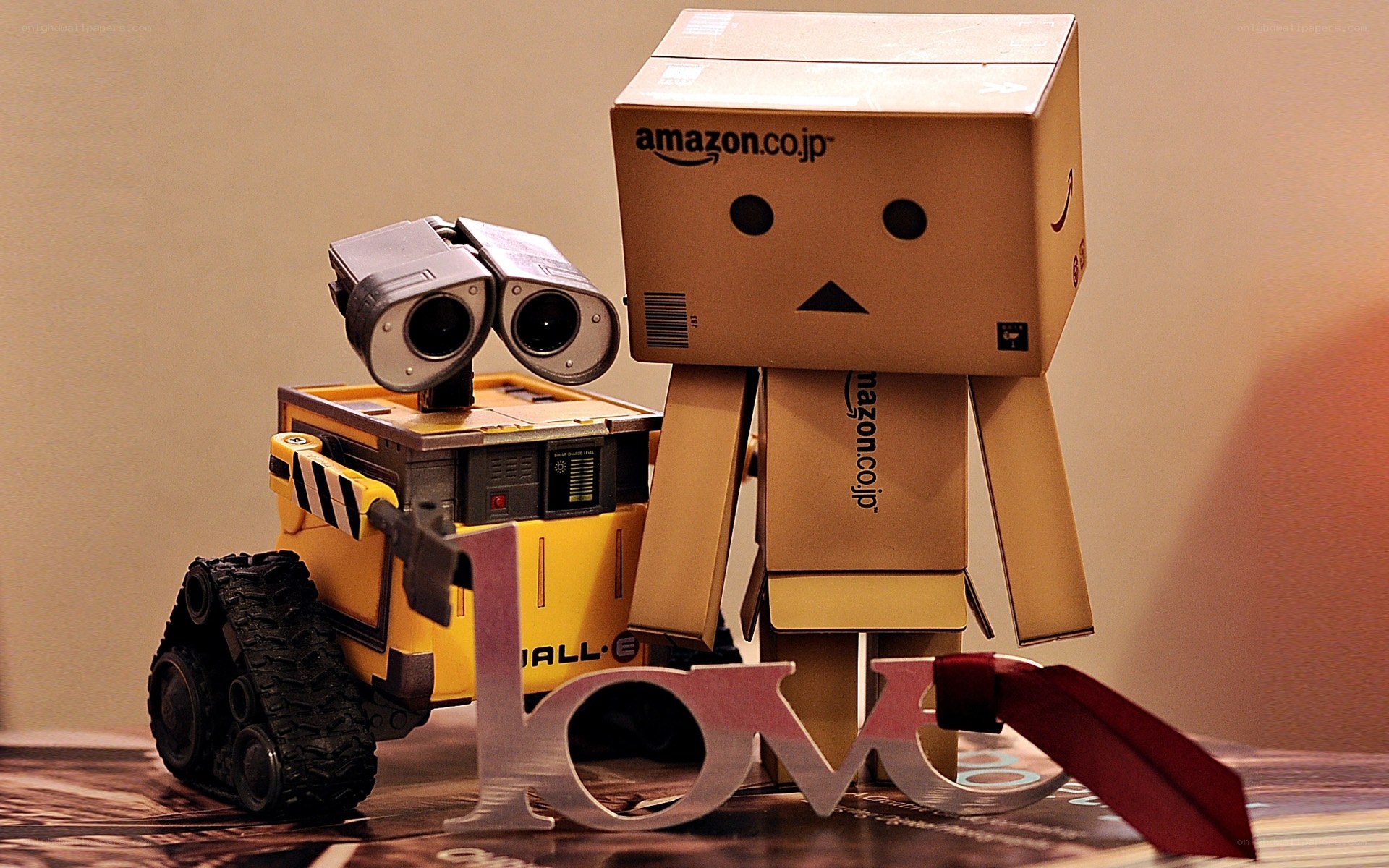 Wall-E and Danbo with love sign