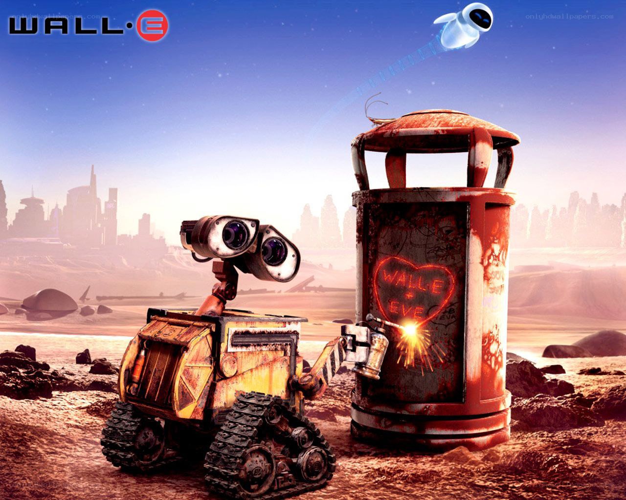 WALL-E and EVE in a desert