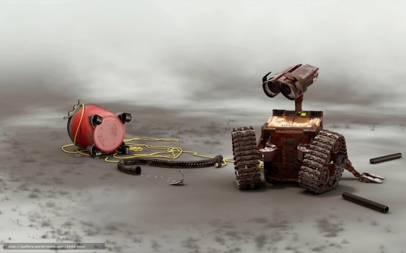 Wall-E and Eve in a desolate landscape