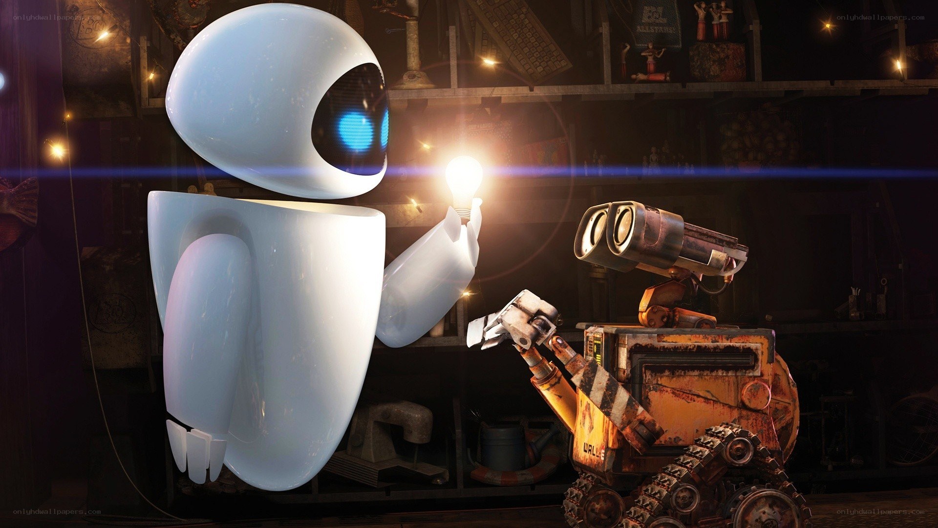 Wall-E and Eve in a junkyard