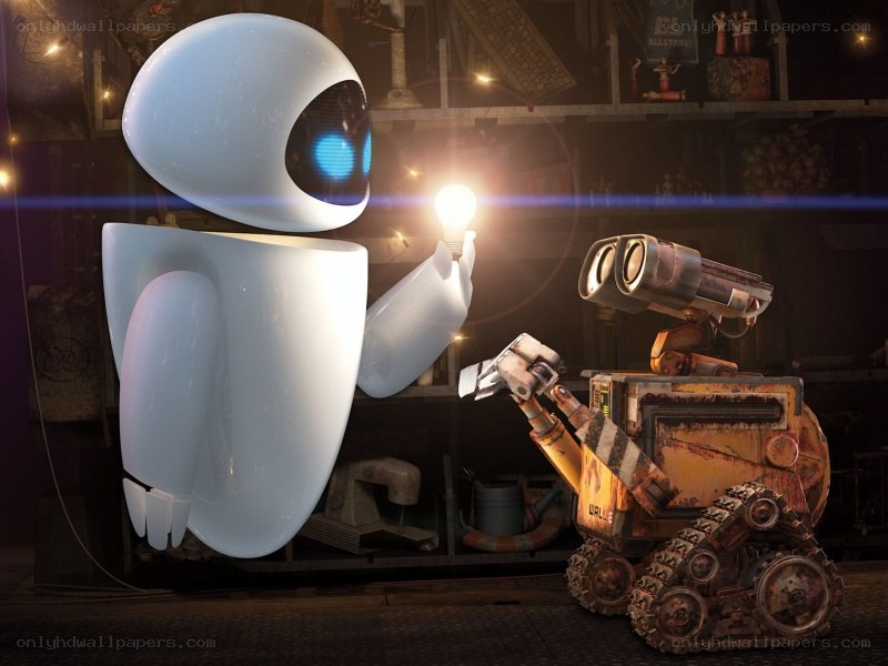 Wall-E and Eve in a junkyard