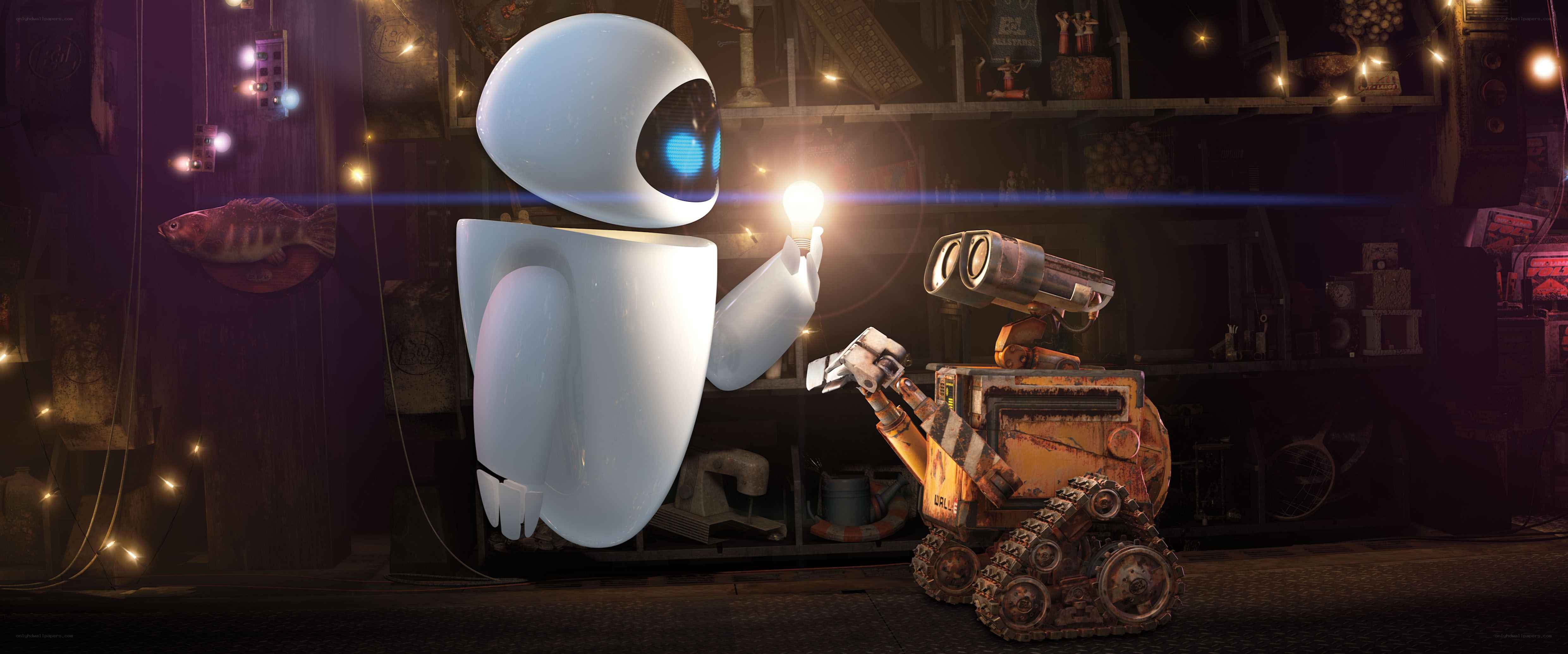 Wall-E and Eve in a junkyard