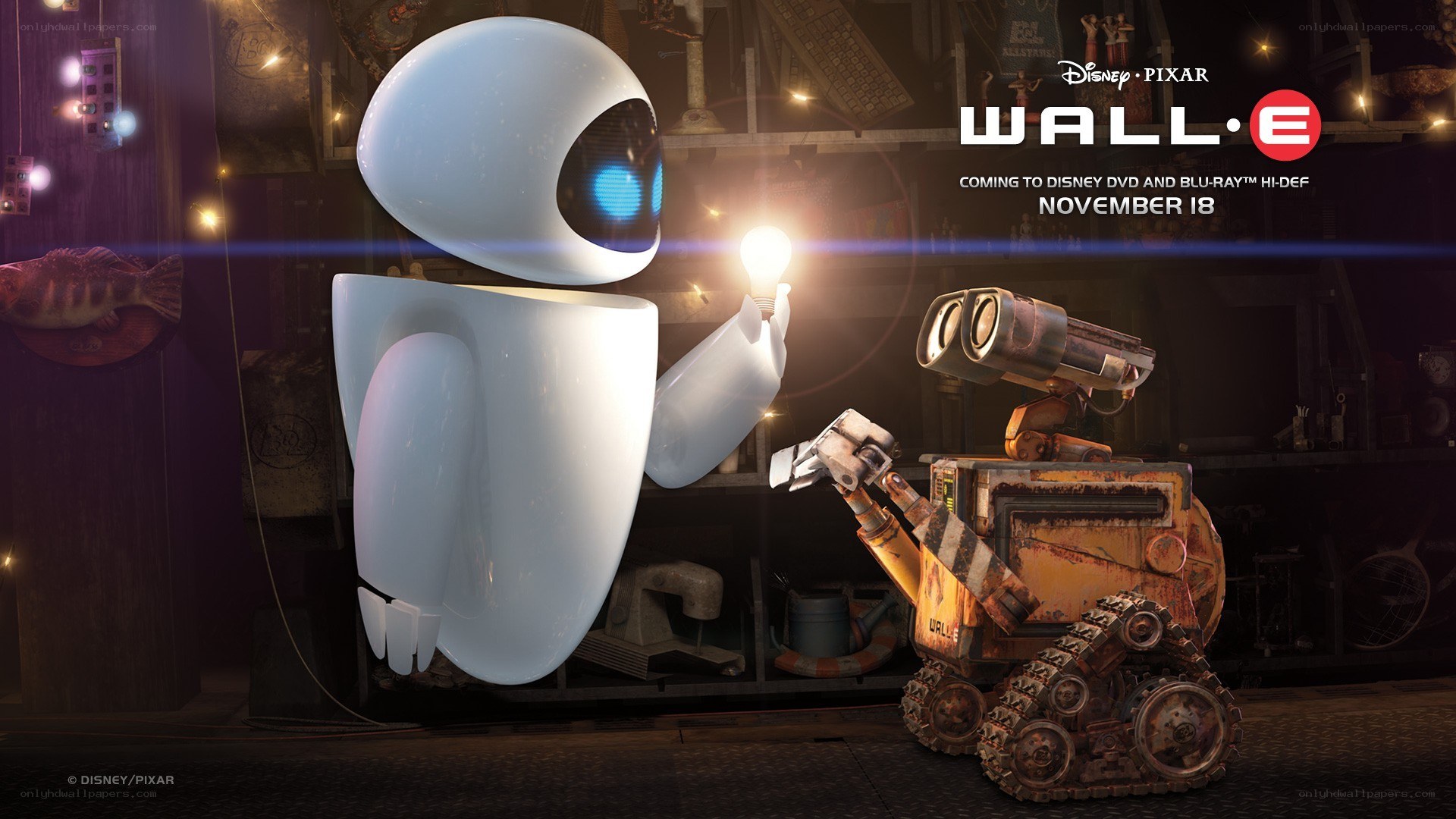 Wall-E and Eve in a junkyard
