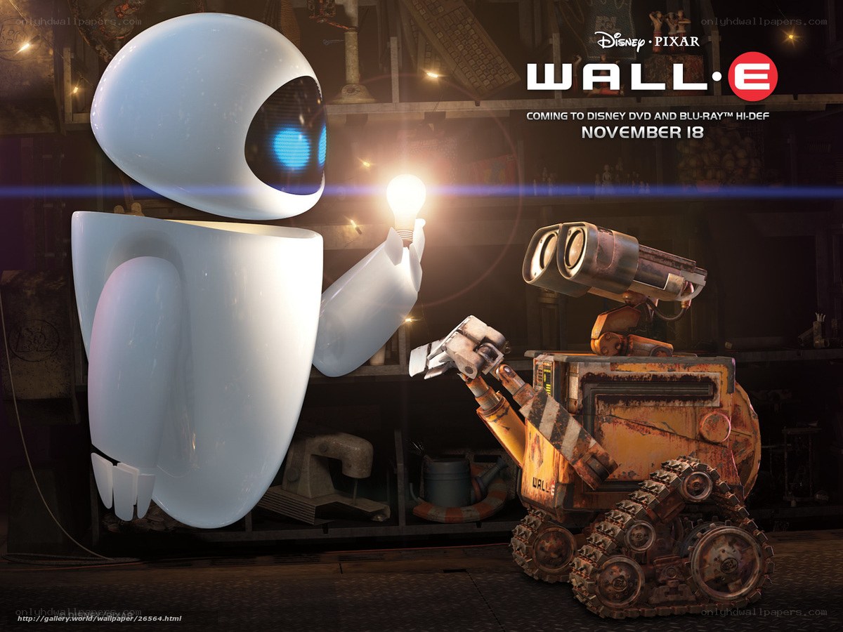 Wall-E and Eve in a junkyard