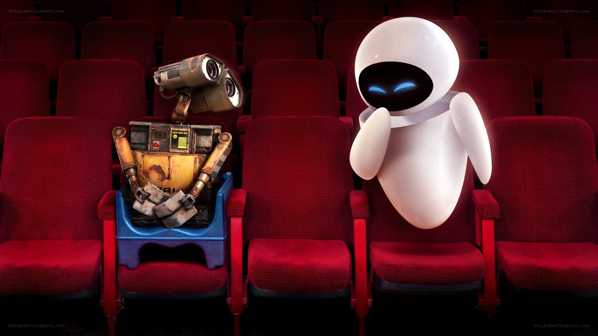 Wall-E and Eve in a theater