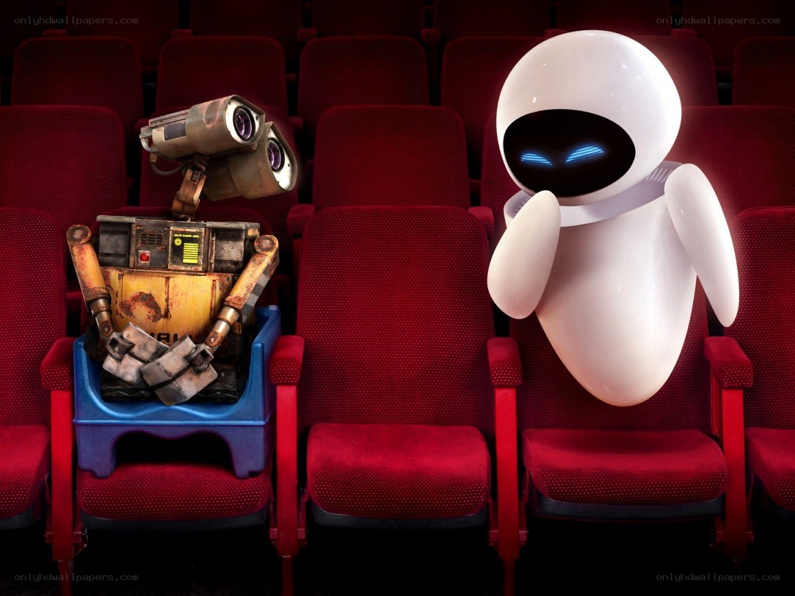 Wall-E and Eve in a theater
