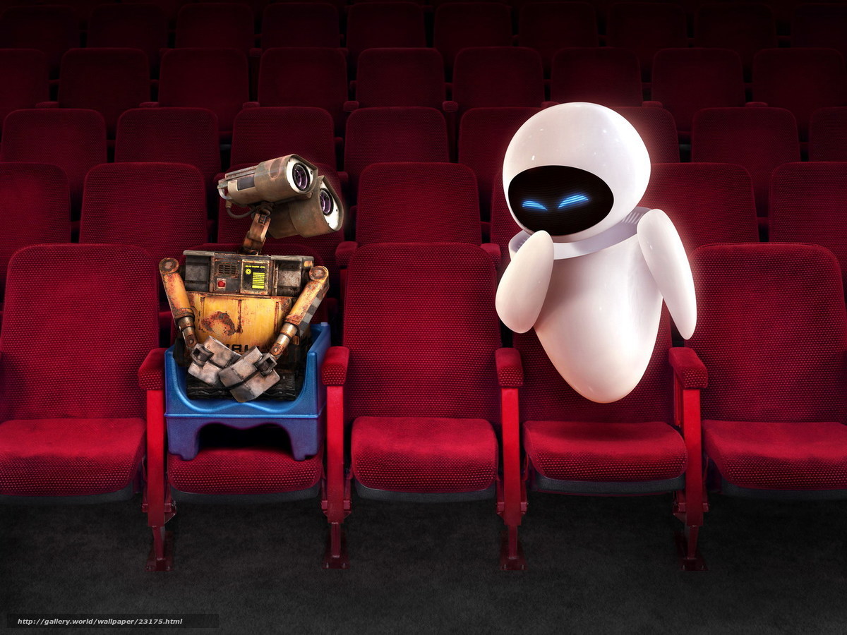 Wall-E and Eve in a theater
