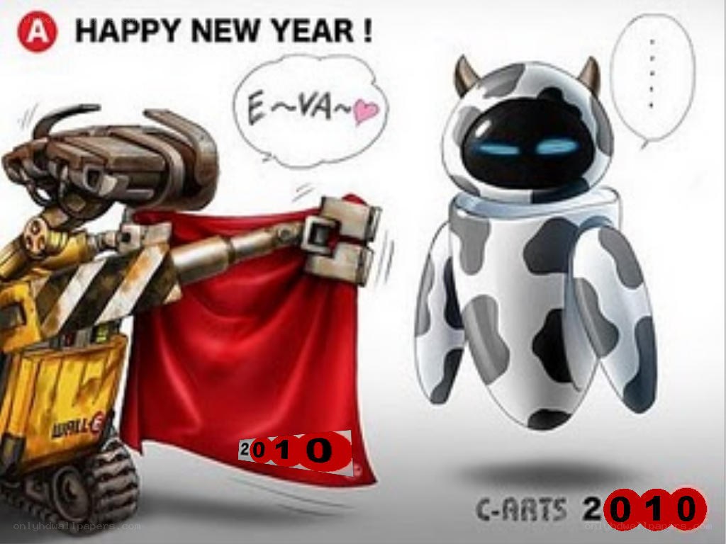 Wall-E and Eve New Year's greeting