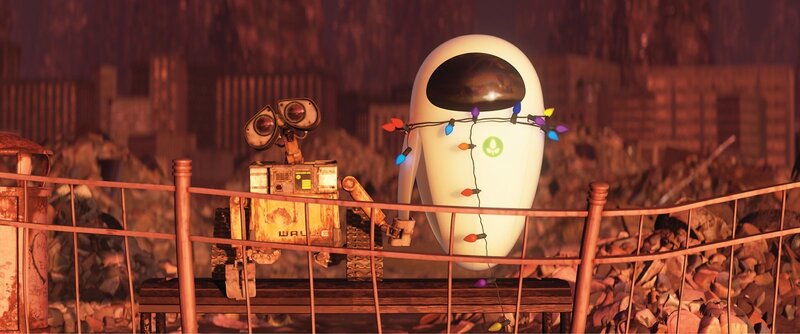 Wall-E and Eve on a bench