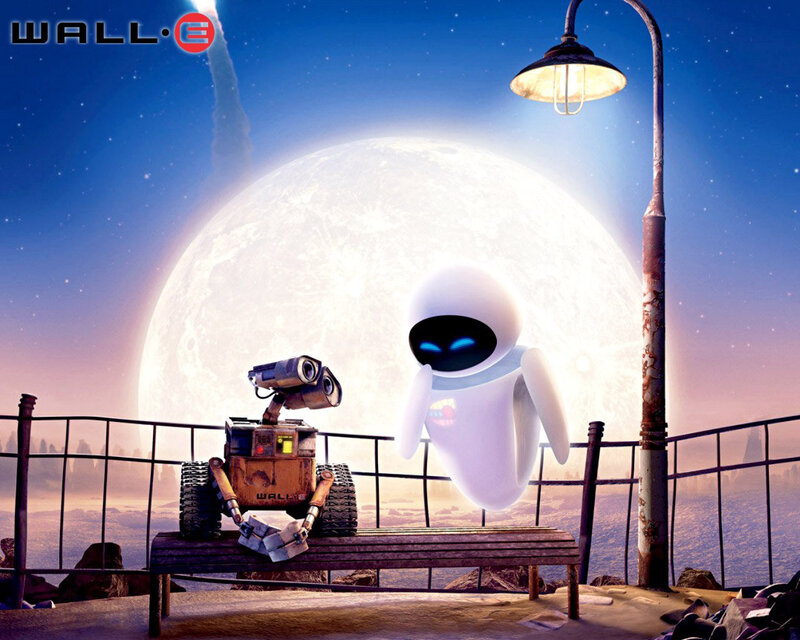Wall-E and Eve under the moon
