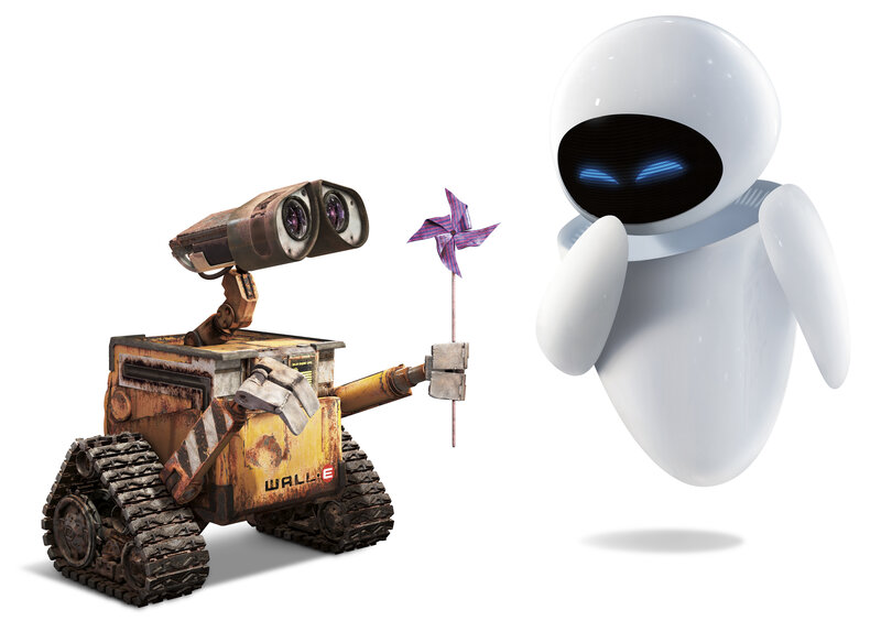 Wall-E and Eve with pinwheel