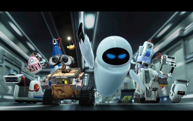 Wall-E and EVE with robots