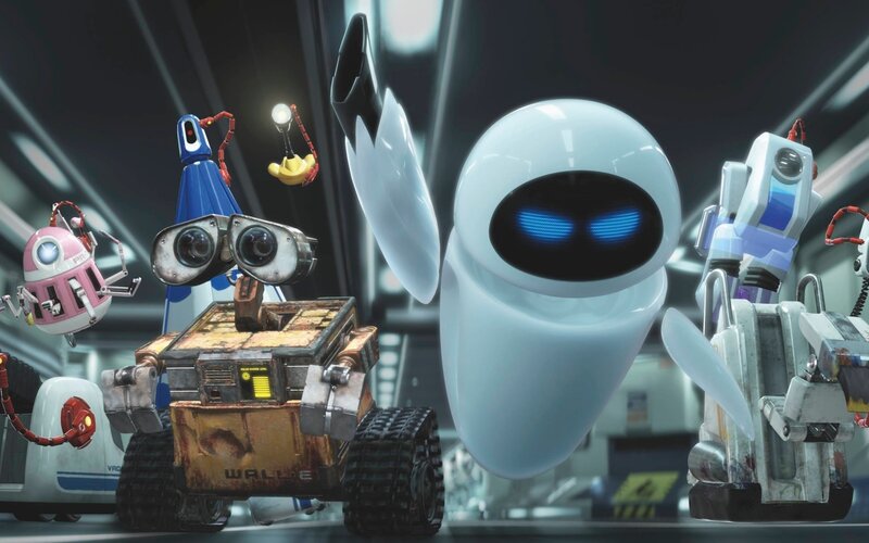 Wall-E and Eve with robots