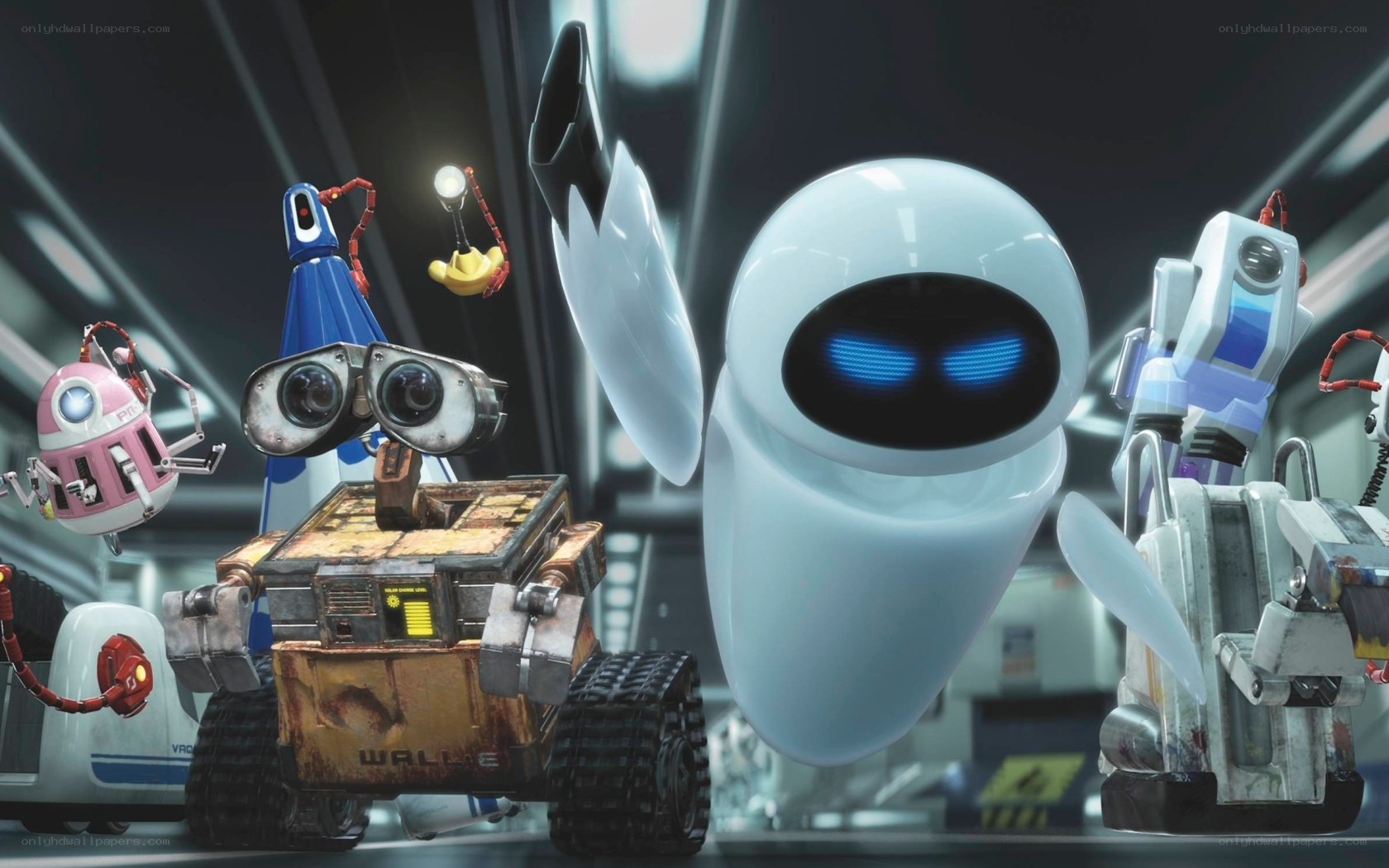 Wall-E and Eve with robots