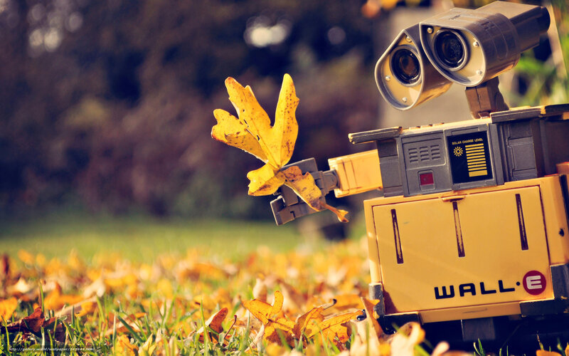Wall-E holding a leaf