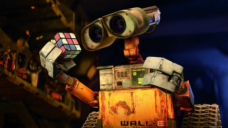 Wall-E holding a Rubik's cube
