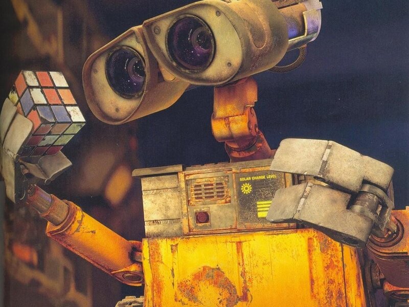 Wall-E holding a Rubik's cube