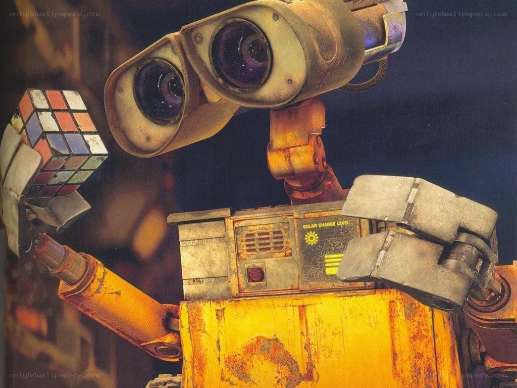 Wall-E holding a Rubik's cube
