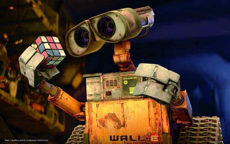 Wall-E holding a Rubik's Cube